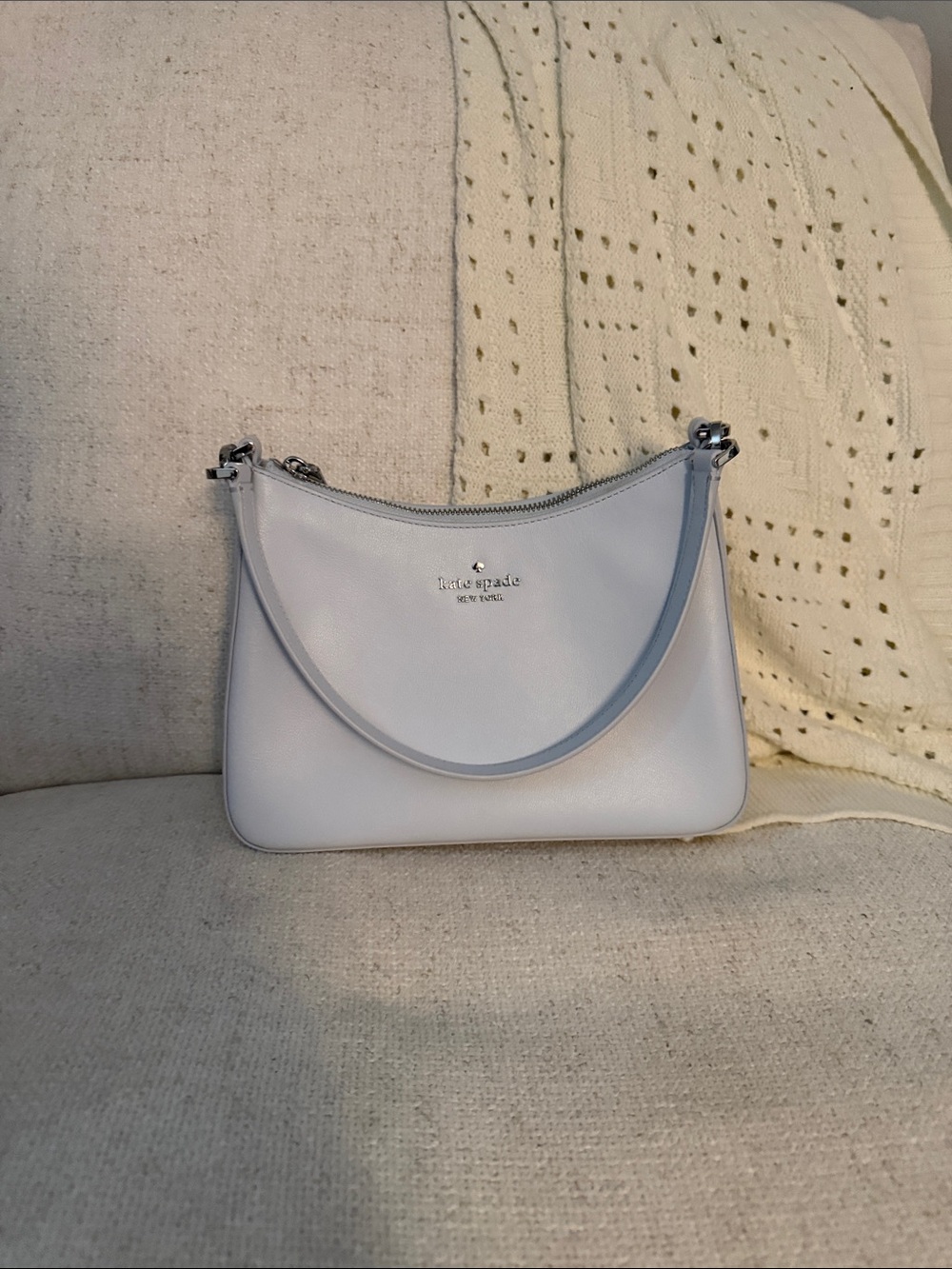 kate spade pale blue leather shoulder bag with silver-tone hardware